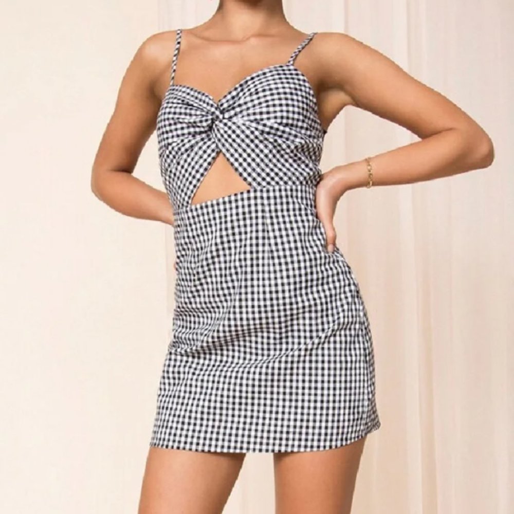 superdown Belle Knot Mini Dress Gingham Black White Check Cutout Size Small - Picture 1 of 3